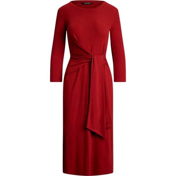 vestito da donna in bordeaux con fiocco girocollo a maniche lunghe in cotone Lauren