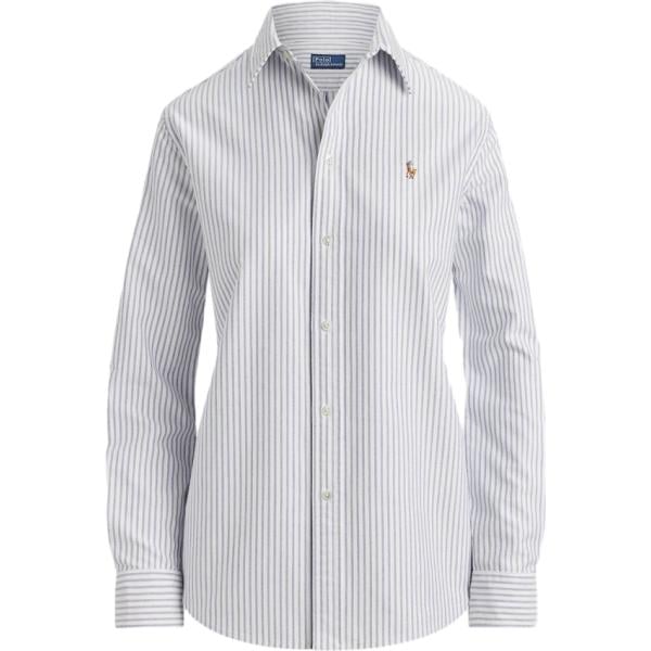 Camicia da donna in grigio chiaro a righe collo a punta Polo Ralph Lauren