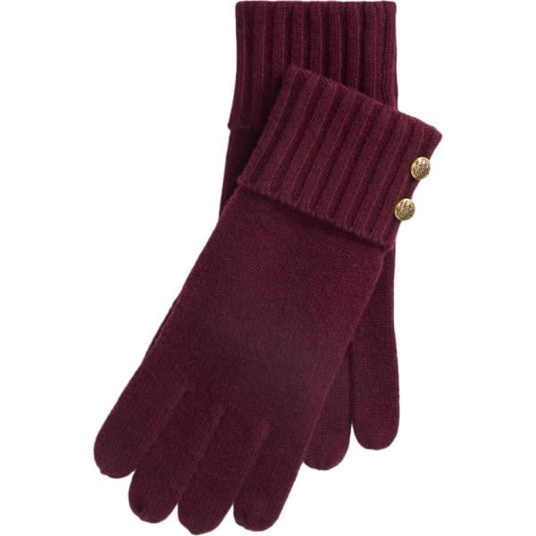Guanti da donna in bordeaux lavorato a maglia con bottoni in lana Lauren