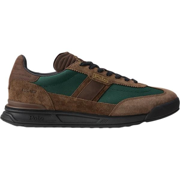 sneakers da uomo in marrone scuro a righe effetto scamosciato a punta in pelle Polo Sport