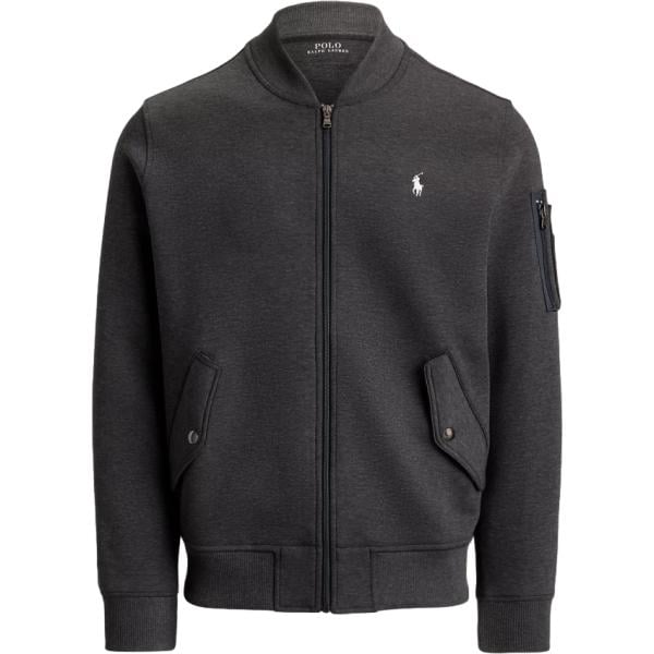 Bomber da uomo in grigio scuro lavorato a maglia in cotone Polo Ralph Lauren