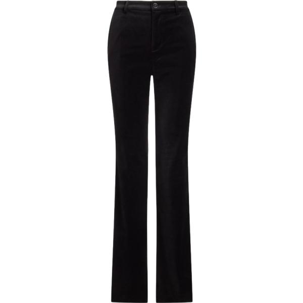 Pantaloni da donna forma svasata in nero pece a vita alta in velluto Lauren