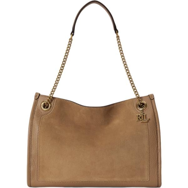 Borsa tote da donna in marrone chiaro effetto scamosciato Lauren