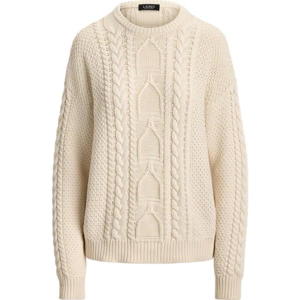 Maglione da donna in bianco avorio girocollo in cotone Lauren