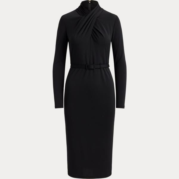 Vestito a tubino da donna in nero pece collo alto con cintura Lauren