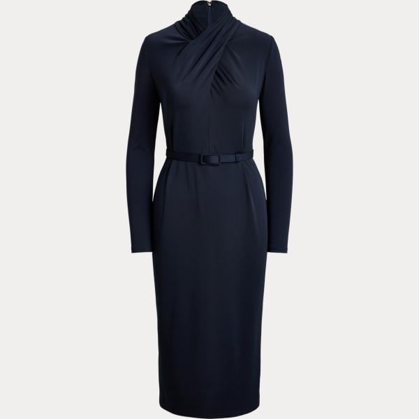 Vestito a tubino da donna in blu medio collo alto con cintura Lauren