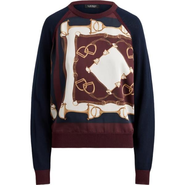 Maglione da donna in blu scuro con stampe girocollo Lauren