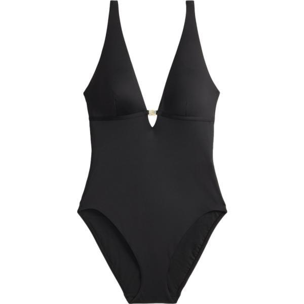 Costume intero da donna in nero pece con scollo in nylon Lauren