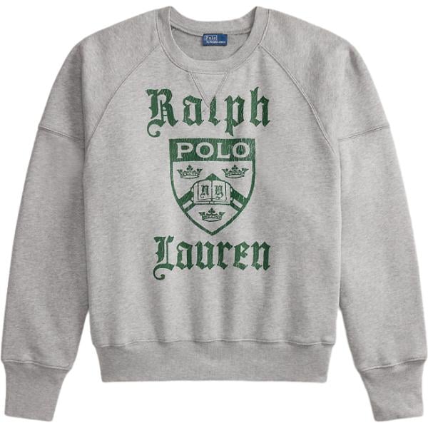 Felpa da donna in grigio chiaro con stampe girocollo in pile Polo Ralph Lauren