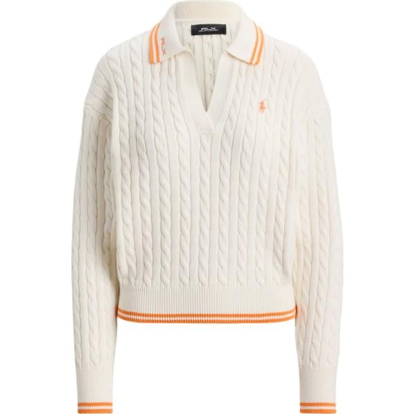 Maglione da donna in bianco avorio collo a polo Rlx