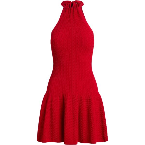 Vestito corto da donna in rosso classico lavorato a maglia con scollo corto senza maniche in viscosa Polo Ralph Lauren