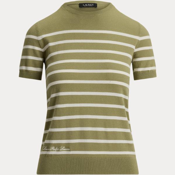 Maglione da donna mini in bianco avorio a righe a maniche corte Lauren Petite