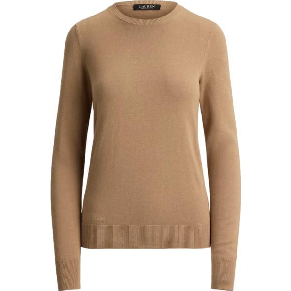 Maglione da donna in beige sabbia girocollo in cotone Lauren