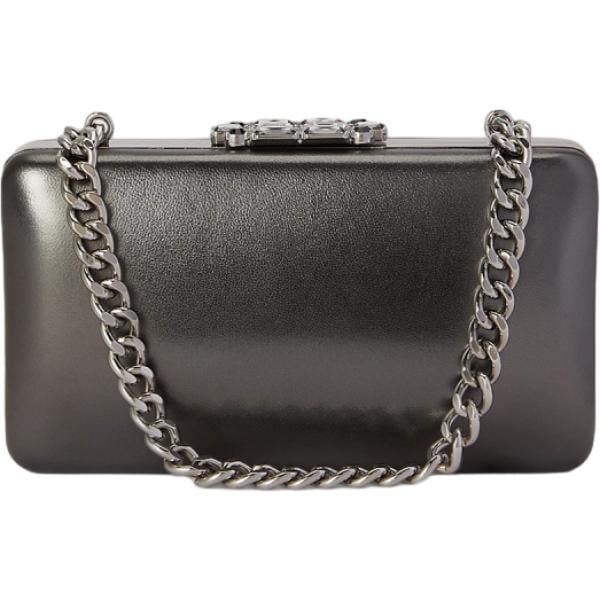 Clutch da donna in grigio scuro effetto laminato in pelle Lauren