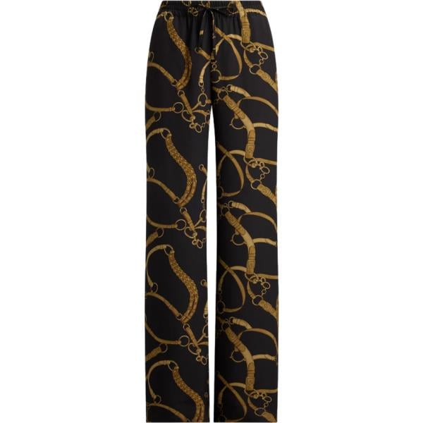 Pantaloni da donna in nero pece con stampe con coulisse Lauren