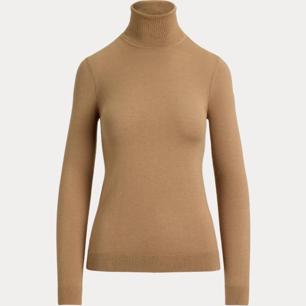 Maglione da donna in beige sabbia collo a dolcevita in seta Lauren