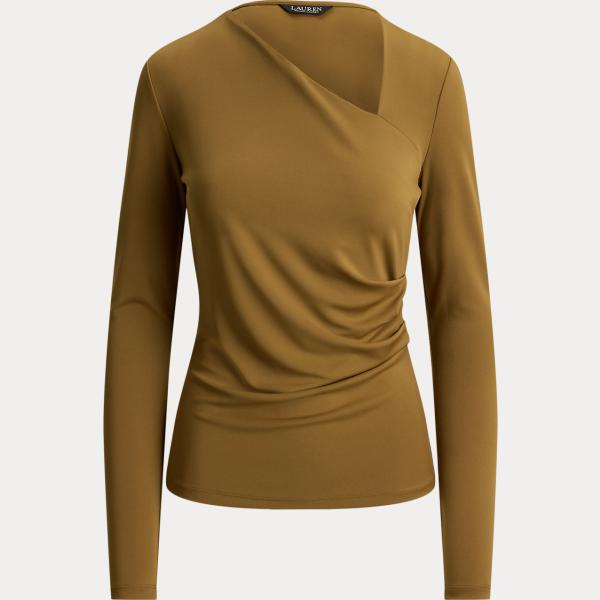 Maglione da donna forma asimmetrica in marrone scuro con scollo a maniche lunghe Lauren
