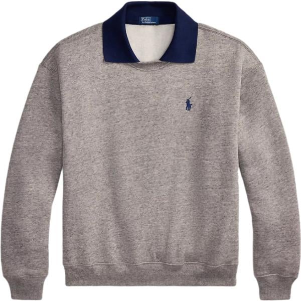 Felpa da donna in grigio chiaro lavorato a maglia collo a polo in pile Polo Ralph Lauren