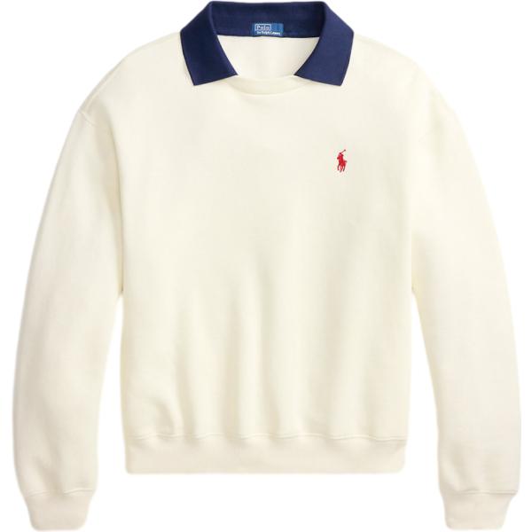 Felpa da donna in bianco avorio lavorato a maglia collo a polo in pile Polo Ralph Lauren