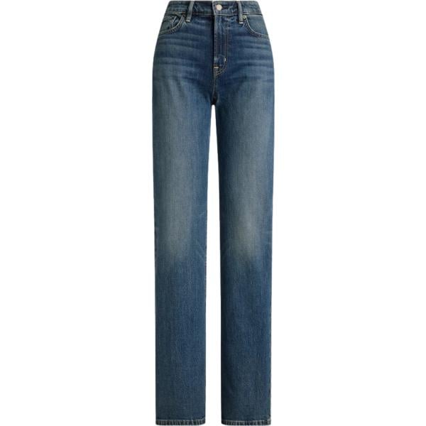 Jeans dritti da donna in blu medio a vita alta in denim Lauren
