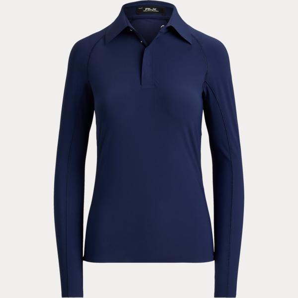 Polo da donna in blu medio lavorato a maglia a maniche lunghe Rlx