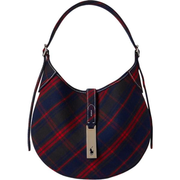 Borsa a spalla da donna in blu scuro scozzese in pelle Polo Ralph Lauren