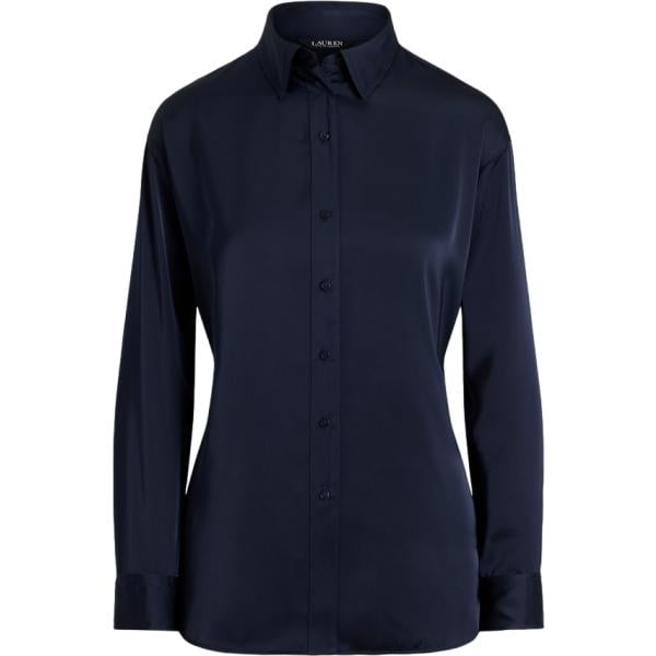 Camicia da donna con drappeggio in blu scuro Lauren