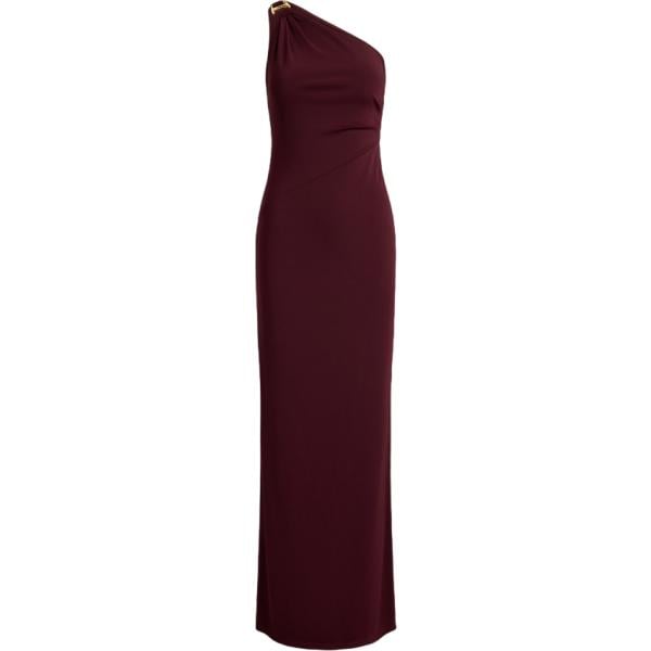 Vestito asimmetrico da donna in marrone scuro plissè lungo Lauren