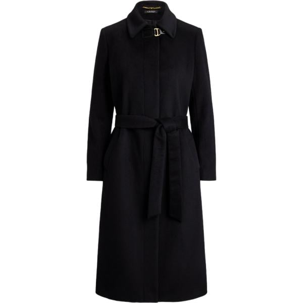 Cappotto da donna in nero pece con cintura in lana Lauren