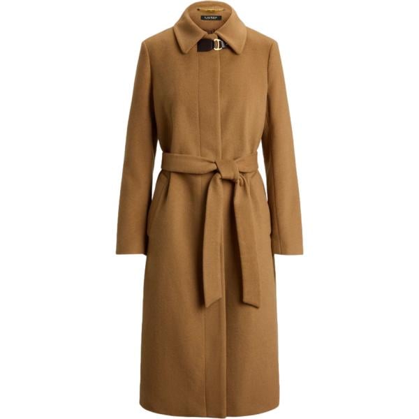Cappotto da donna in marrone scuro con cintura in lana Lauren