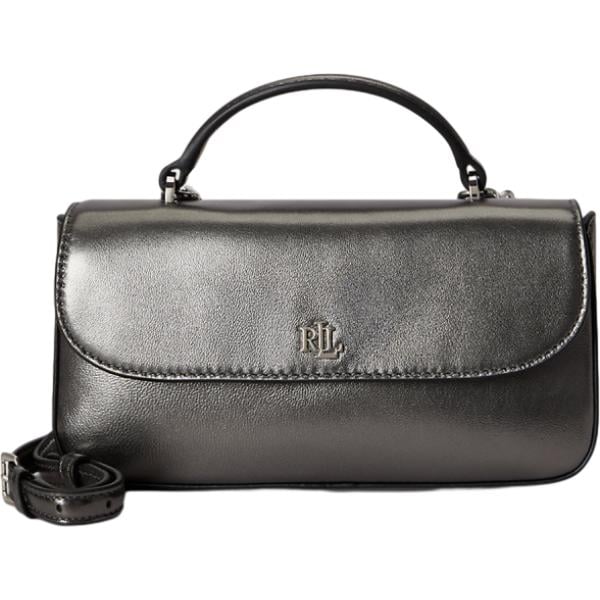 Portafoglio da donna in grigio scuro effetto laminato in pelle Lauren