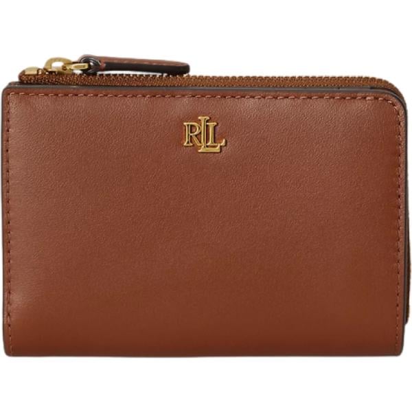 Portafoglio da donna in marrone scuro effetto scamosciato con zip in pelle Lauren
