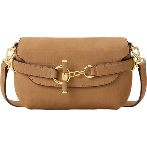 Borsa a spalla da donna in marrone chiaro in pelle Lauren