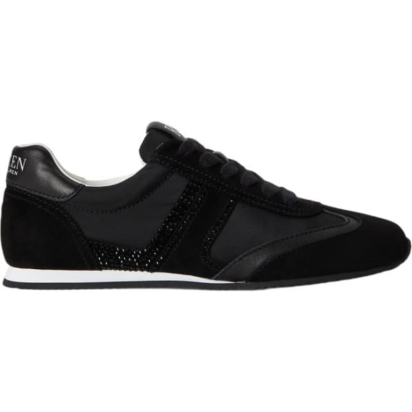 Sneakers da donna in nero pece con strass bassa in pelle Lauren