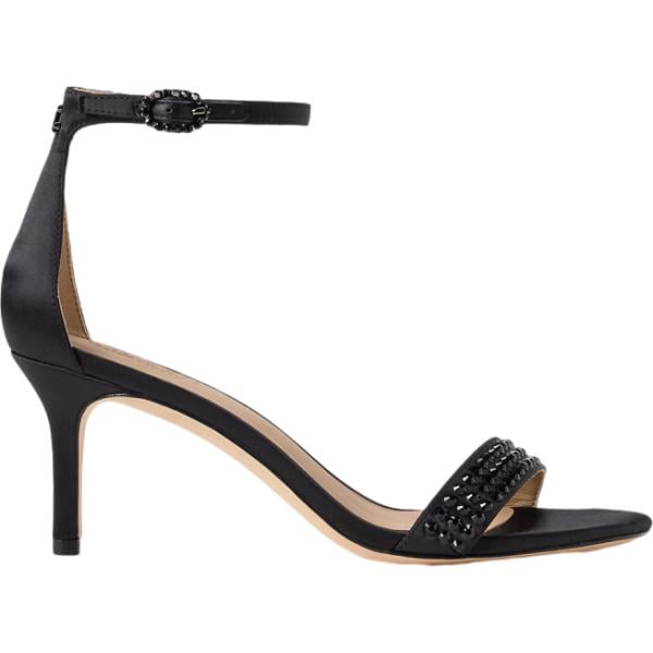 Sandali con tacco da donna in nero pece con strass con tacco spillo con cinturino Lauren