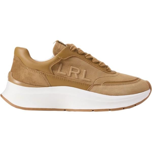Sneakers da donna in marrone chiaro effetto scamosciato con tacco in pelle Lauren