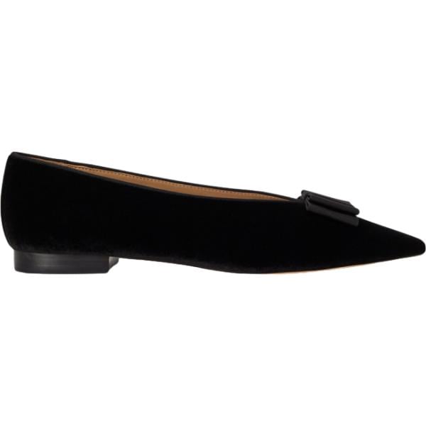 Ballerine da donna in nero pece con fiocco a punta in velluto Lauren