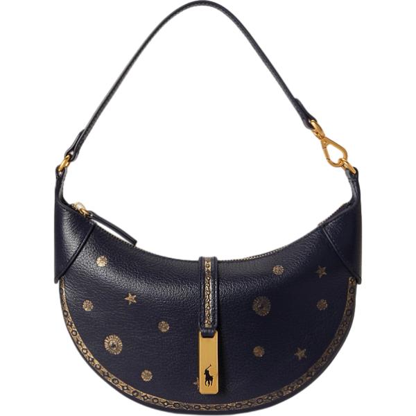 Borsa a spalla da donna mini in blu scuro con stampe in metallo Polo Ralph Lauren