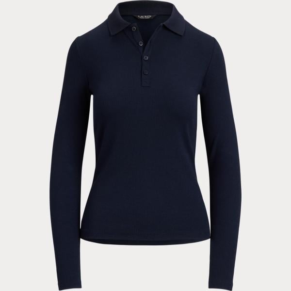 Polo da donna in blu medio a maniche lunghe Lauren Lauren