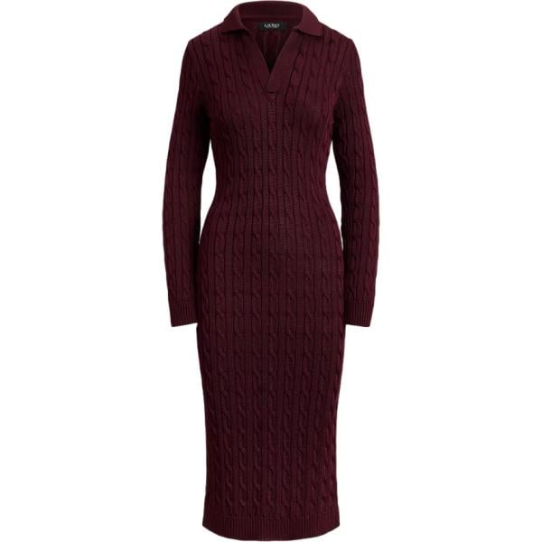 Vestito longuette/midi da donna in rosso classico lavorato a maglia in cotone Lauren