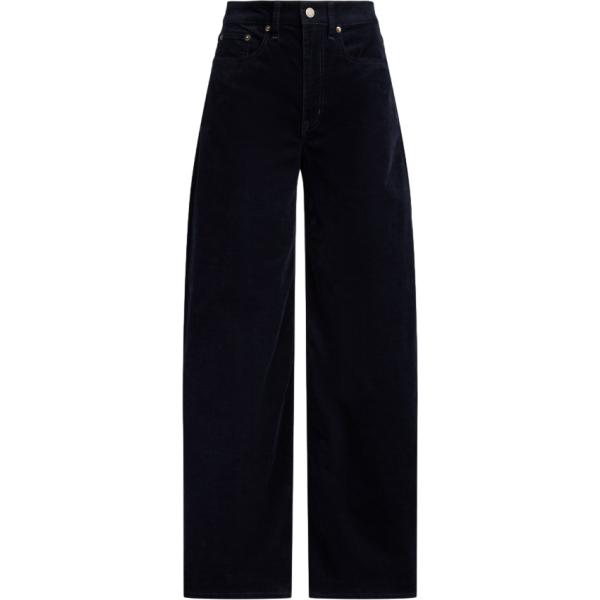 Pantaloni da donna in nero pece a vita alta in velluto Lauren