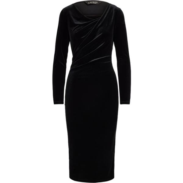 Vestito a tubino da donna in nero pece con scollo a maniche lunghe in velluto Lauren Lauren