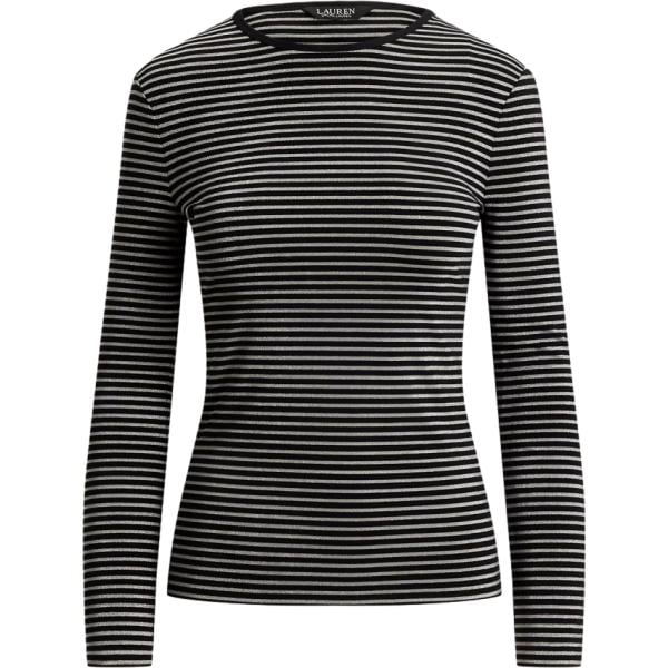 T-shirt da donna in nero pece a righe a maniche lunghe Lauren