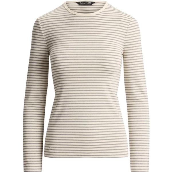 T-shirt da donna in bianco avorio a righe a maniche lunghe Lauren