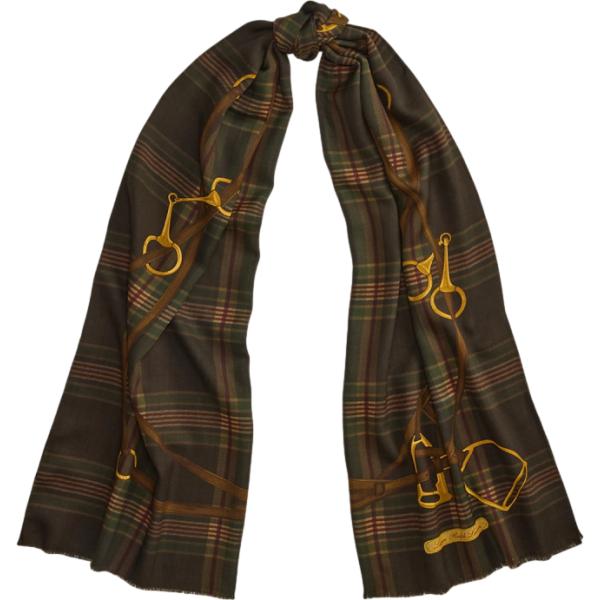 Sciarpa da donna in marrone scuro scozzese con frange Lauren