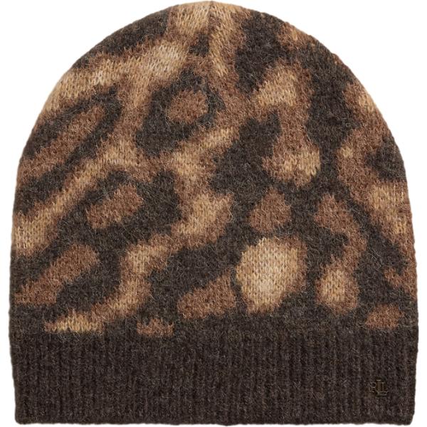Beanie da donna in marrone scuro lavorato a maglia in nylon Lauren