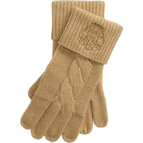 Guanti da donna in beige sabbia lavorato a maglia in poliestere Lauren