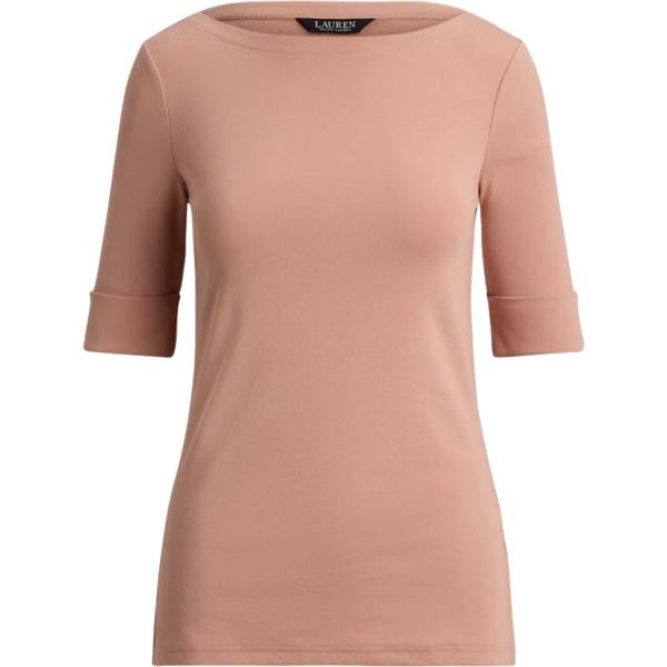 T-shirt da donna in marrone chiaro con scollo Lauren