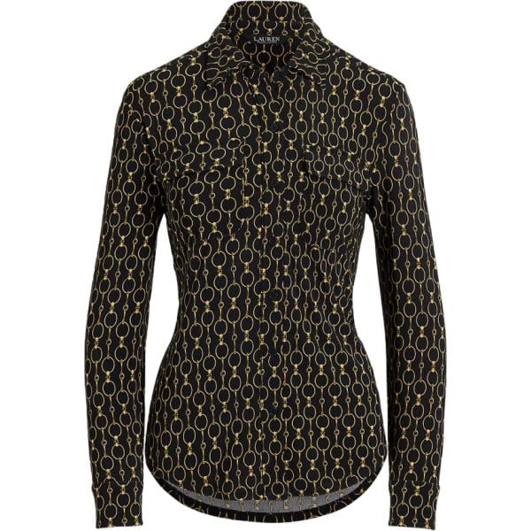 Camicia da donna in nero pece con stampe Lauren