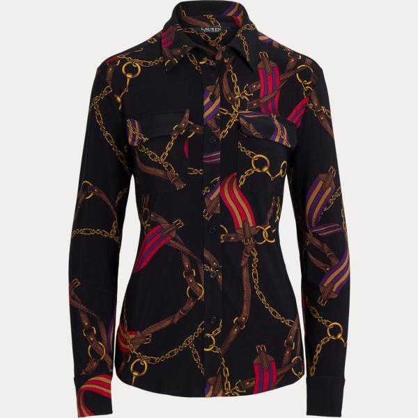 Camicia da donna in nero pece con stampe Lauren
